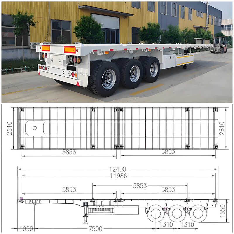 Three Axle 20 40 foot Flatbed Container Shipping Semi Trailers Three Axle 20 40 foot Flatbed Container Shipping Semi Trailers